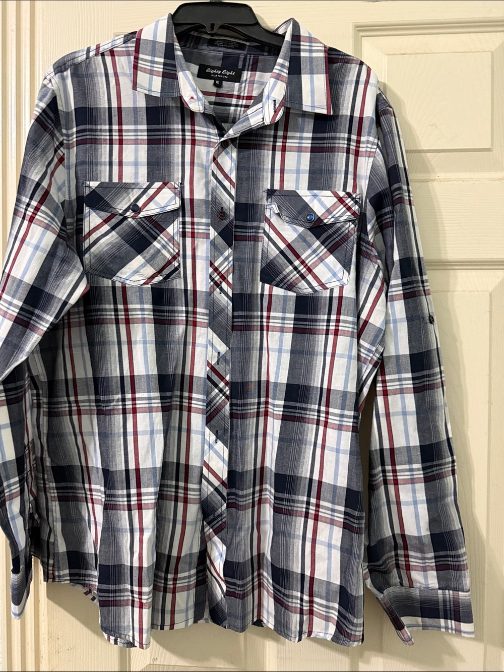 Eighty Eight Platinum Navy, White & Red Plaid Button-Down Western Shirt